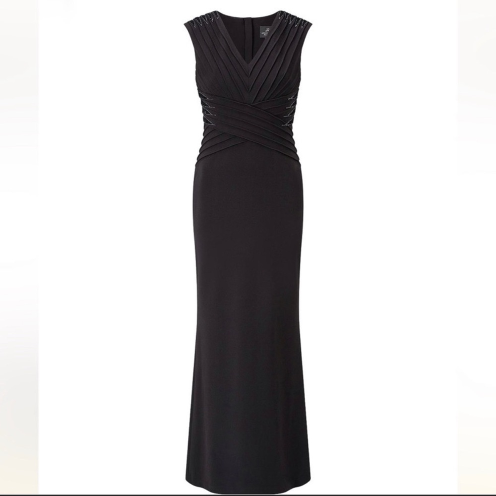 Adrianna Papell Pintucked Embellished Crepe Dress, black, Size 6M, NWT